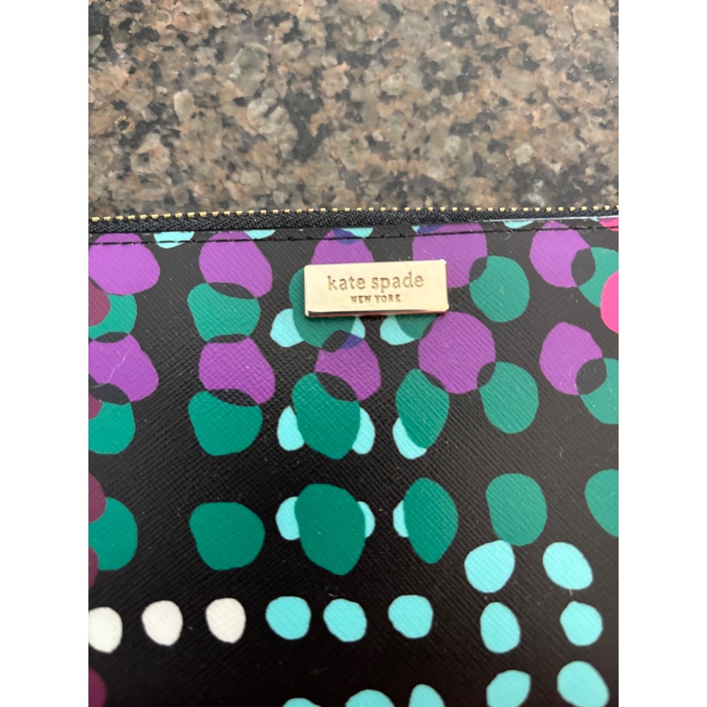 Kate Spade New York Confetti Dot Saffiano Leather Zip Around Wallet Black Multi